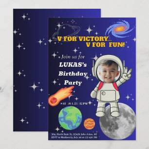  V For Victory V For Fun Astronaut Boy Birthday  Invitation