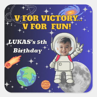  V For Victory V For Fun Astronaut Boy Birthday  Square Sticker