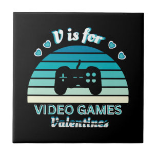 V for Video Games Not Valentines - Funny Retro Col Ceramic Tile
