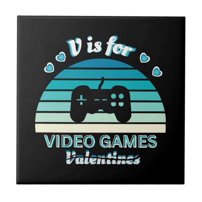 V for Video Games Not Valentines - Funny Retro Col Ceramic Tile (Front)