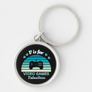 V for Video Games Not Valentines - Funny Retro Col Key Ring