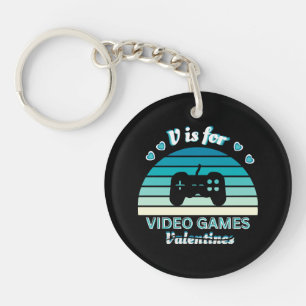 V for Video Games Not Valentines - Funny Retro Col Key Ring