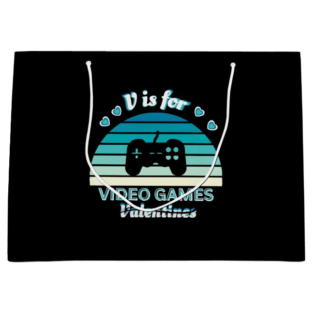 V for Video Games Not Valentines - Funny Retro Col Large Gift Bag (Front)