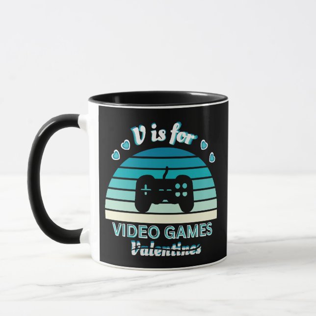 V for Video Games Not Valentines - Funny Retro Col Mug (Left)