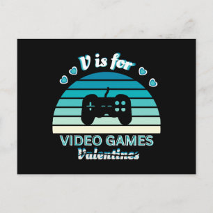 V for Video Games Not Valentines - Funny Retro Col Postcard