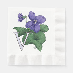 V for Violet Floral Monogram Napkin