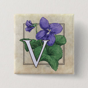 V for Violets Flower Monogram 15 Cm Square Badge