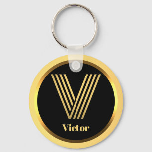 V Gold Monogrammed Letter Personalised Keychain