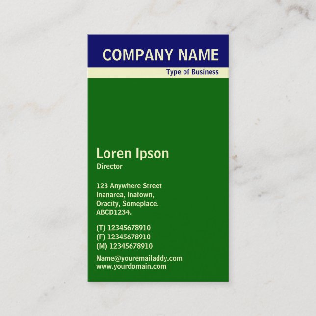V Header Band - Dark Blue, Cream and Green 006600 Business Card (Front)