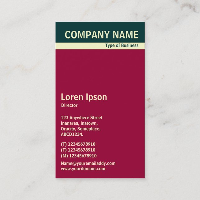 V Header Band - Dark Green, Cream and Maroon Business Card (Front)