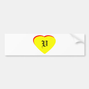 "V" Heart Yellow Red Wedding Invitation The MUSEUM Bumper Sticker