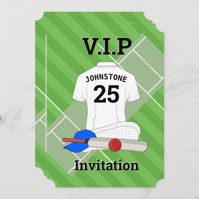 V.I.P Cricket Birthday Party Invitation (Front/Back)