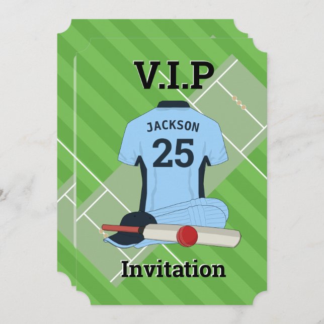V.I.P Cricket (LBDB) Birthday Party Invitation (Front/Back)