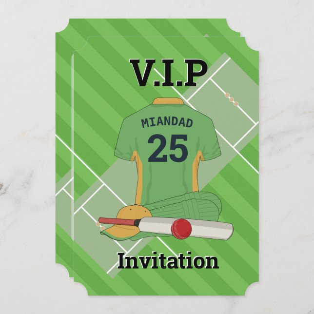 V.I.P Cricket (LGY) Birthday Party Invitation (Front/Back)