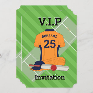 V.I.P Cricket (orange) Birthday Party Invitation