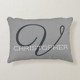 V Initial Personalised Name Black White Grey Decorative Cushion