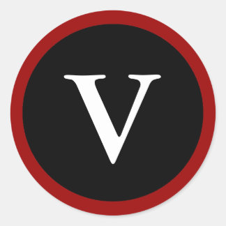 V : Initial V Letter V Red, White & Black Stickers