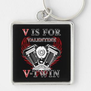 V is for Valentine, V-Twin Motorcycle. Biker Key Ring