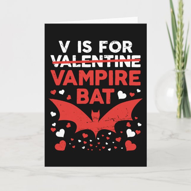 V Is For Vampire Bat Funny Valentine Card (Front)