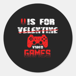 V Is For Video Games Boys Valentines Day Kids Son Classic Round Sticker