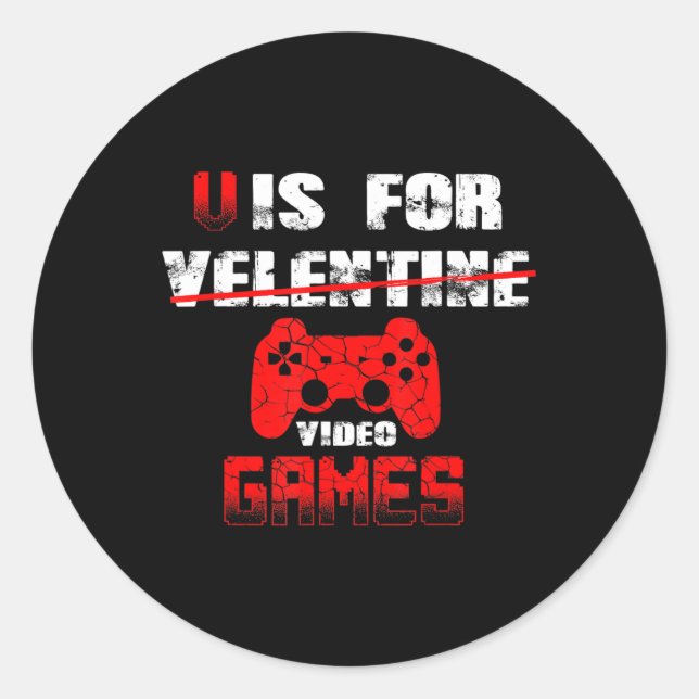 V Is For Video Games Boys Valentines Day kids son  Classic Round Sticker (Front)