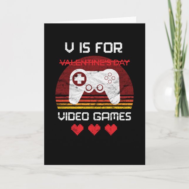 V Is For Video Games Funny Valentines Gamer Men Card (Front)
