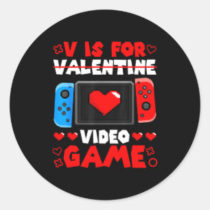 V Is For Video Games Valentine Gamer Couple Matchi Classic Round Sticker