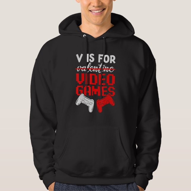 V Is For Video Games Valentines Day Gamer Boys Kid Hoodie (Front)