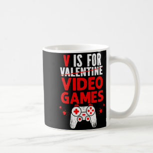 V is for video games valentines funny gamer boy coffee mug