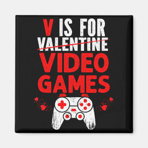 V is for video games valentines funny gamer boy magnet