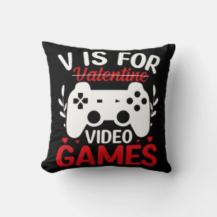 V is for Video Games with Valentine Crossed Out Cushion