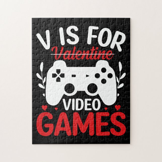 V is for Video Games with Valentine Crossed Out Jigsaw Puzzle (Vertical)