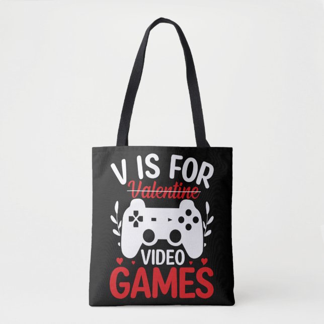 V is for Video Games with Valentine Crossed Out Tote Bag (Front)
