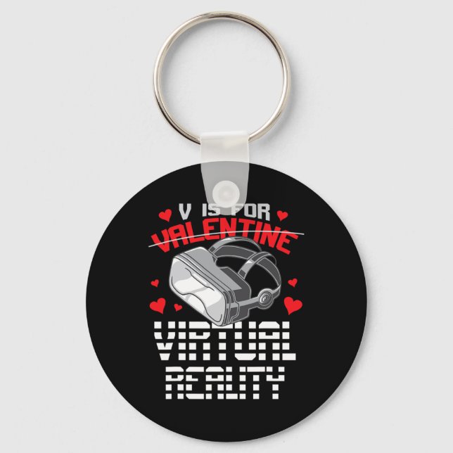 V Is For Virtual Reality Funny Retro Valentine Vr  Key Ring (Front)