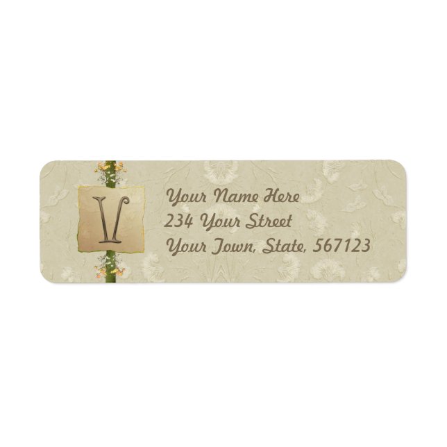 V - Ivory Elegance Monogram Return Address Label (Front)