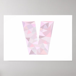 V - Low Poly Triangles - Neutral Pink Purple Grey Poster