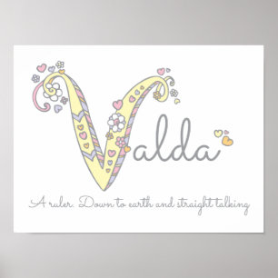 V monogram art Valda girls name meaning poster