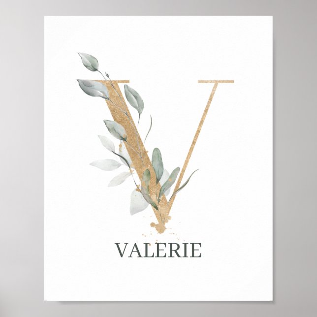 V Monogram Floral Personalised Poster (Front)