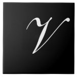 V Monogram Initial White on Black Ceramic Tile<br><div class="desc">Classic White Letter Monogram on Black Background,  V.</div>