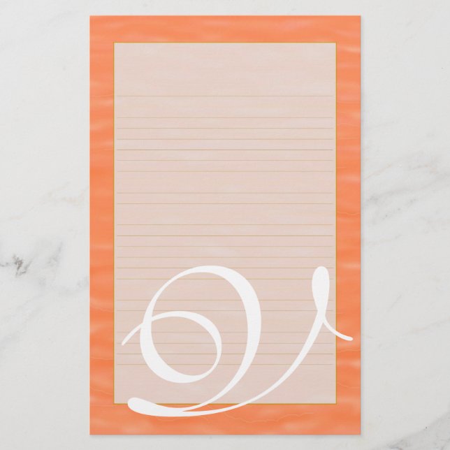 V Monogram "Peach Sunset Water" Fine Lined Stationery (Front)