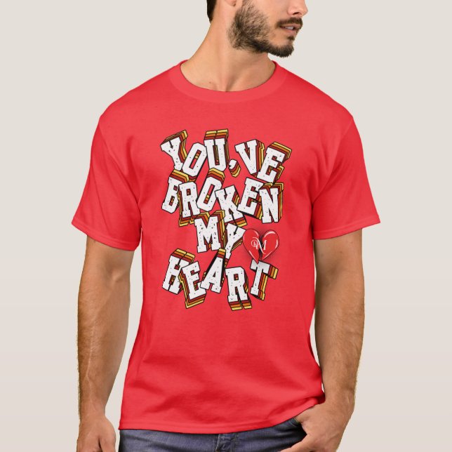 V-Neck T-Shirt : Broken Heart (red) (Front)