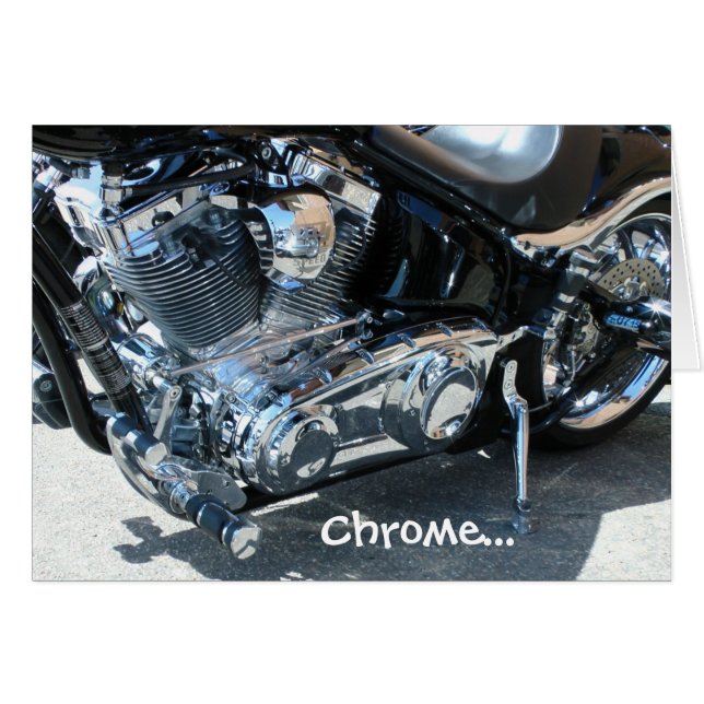 V-twin Motorcycle Chrome Motor Biker Birthday Card (Front Horizontal)