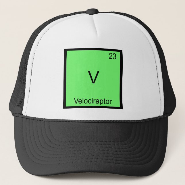 V - Velociraptor Funny Chemistry Element Symbol Trucker Hat (Front)