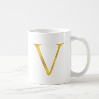 V | White and Gold Letter Mug