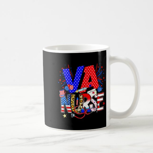 Va Nurse 4th Of July American Flag Stethoscope  Coffee Mug (Right)
