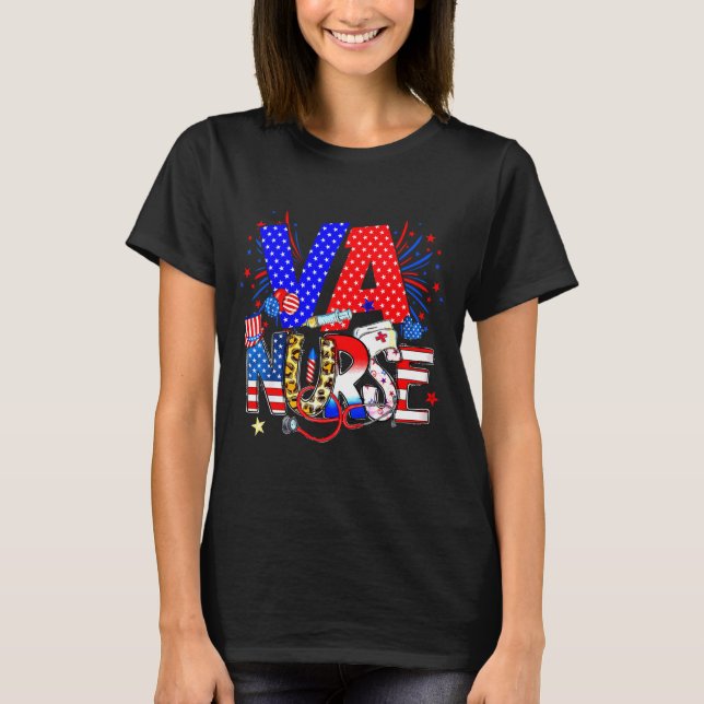Va Nurse 4th Of July American Flag Stethoscope  T-Shirt (Front)
