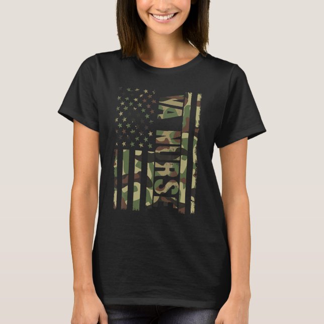 VA Nurse Camouflage American Flag Patriotic Nurse  T-Shirt (Front)