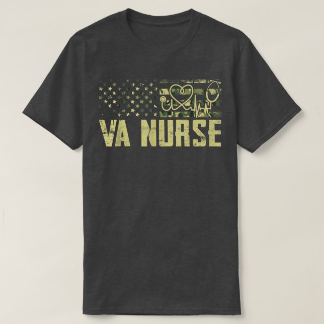 VA Nurse Camouflage USA Flag Patriotic Nurse Week  T-Shirt (Design Front)