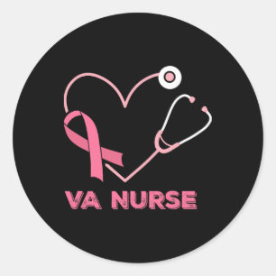 Va Nurse Heart Stethoscope Pink Ribbon Cute Breast Classic Round Sticker
