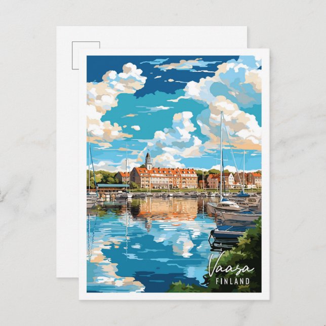 Vaasa Finland vintage travel illustration Postcard (Front/Back)